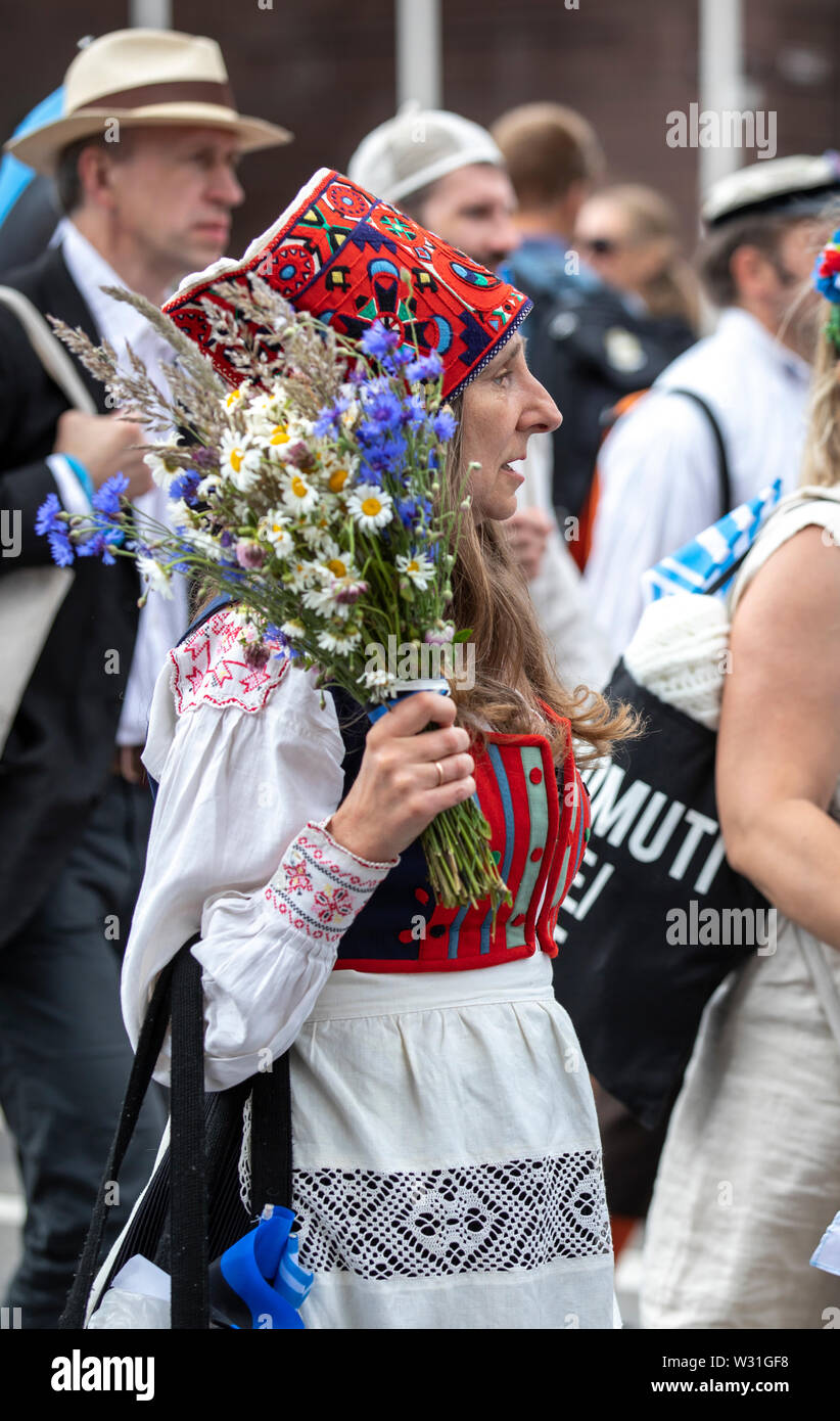 Tallinn, Estonia, 6th July, 2019: people in traditional clothing in