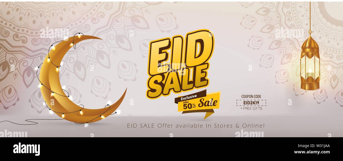 Eid Sale 50% Vector Template Design, Eid Mubarak banner Stock Vector