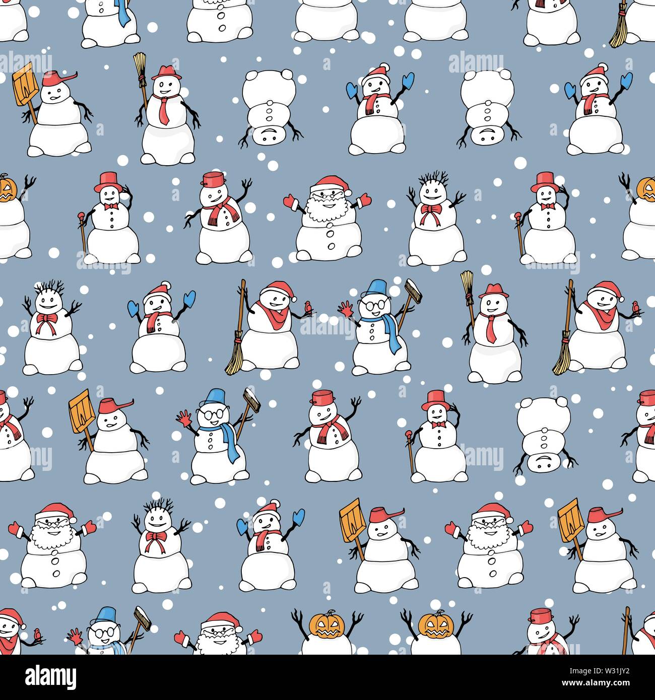 Vector seamless pattern with hand drawn cute snowmen Stock Vector Image ...
