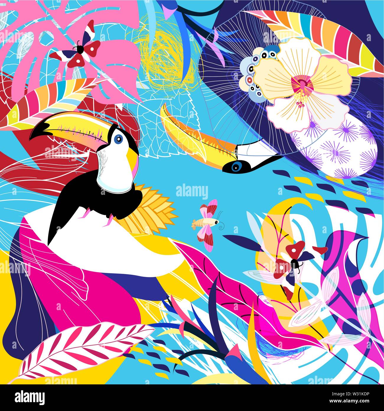 Vector tropical background with leaf and toucans Stock Vector Image ...