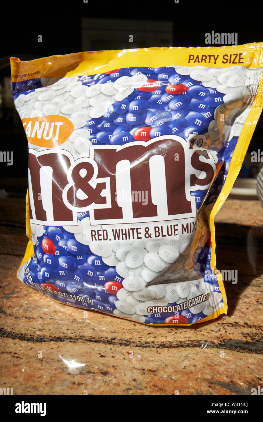 Special edition red white and blue peanut m&ms for the 4th of July USA United States of America Stock Photo