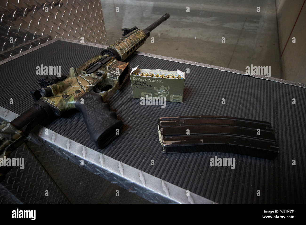 M4 rifle witth 300 blk ammunition at a gun range USA United States of America Stock Photo