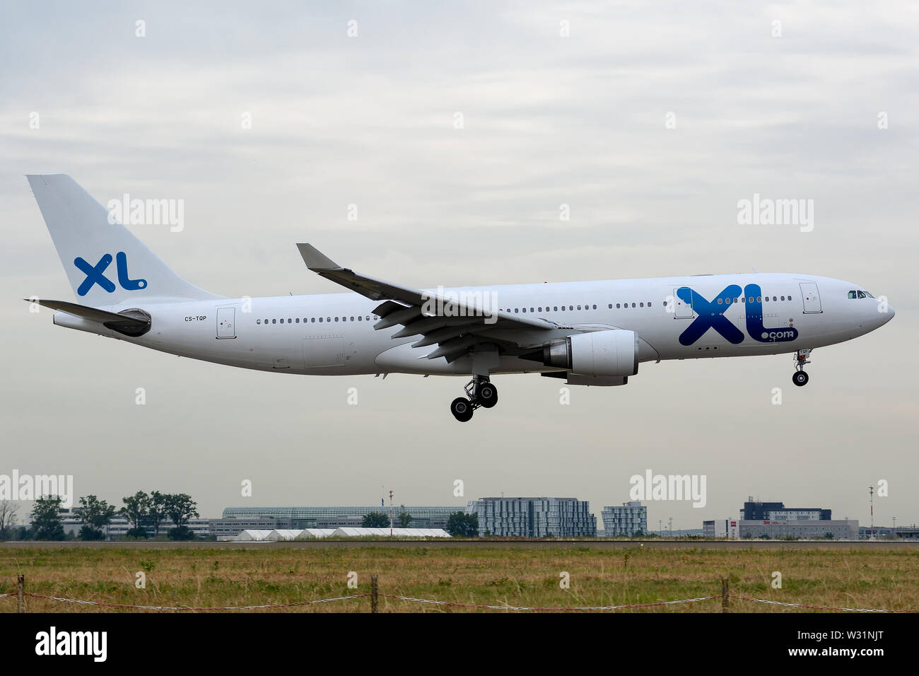 CS-TQP, July 11, 2019, Airbus A330-202-0211 landing at Paris Roissy Charles de Gaulle airport at the end of the XL Airways SE35 flight from Punta Cana Stock Photo