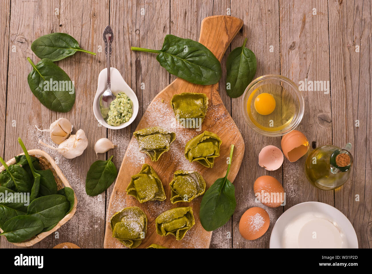 Spinach ravioli with ricotta cheese filling Stock Photo - Alamy