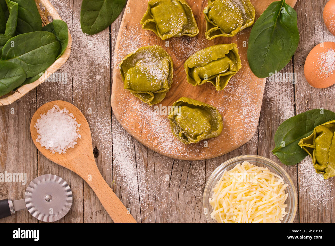 Spinach ravioli with ricotta cheese filling Stock Photo - Alamy