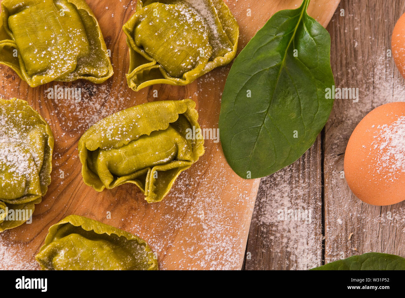 Spinach ravioli with ricotta cheese filling Stock Photo - Alamy