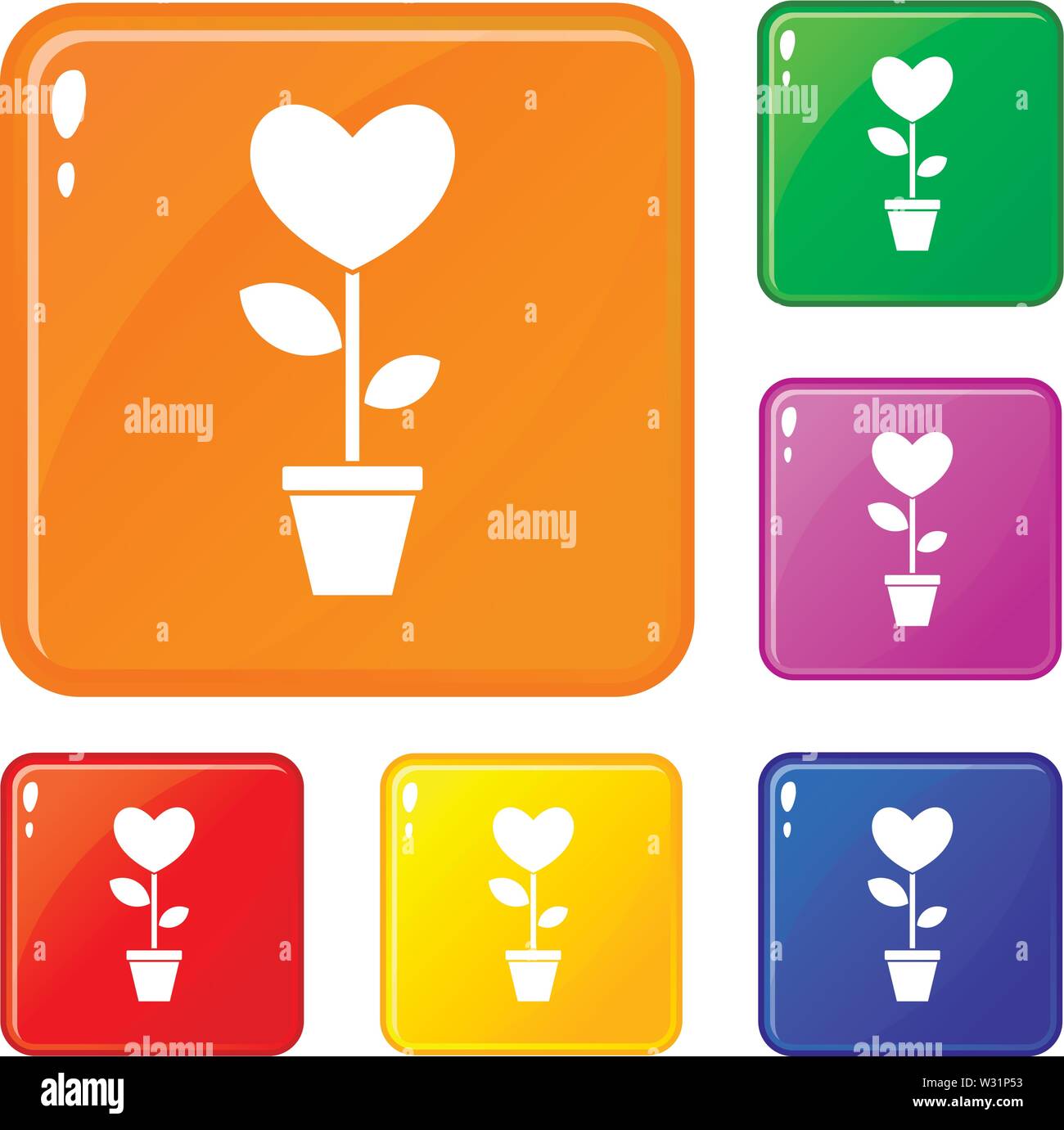 Heart flower in a pot icons set vector color Stock Vector Image & Art ...