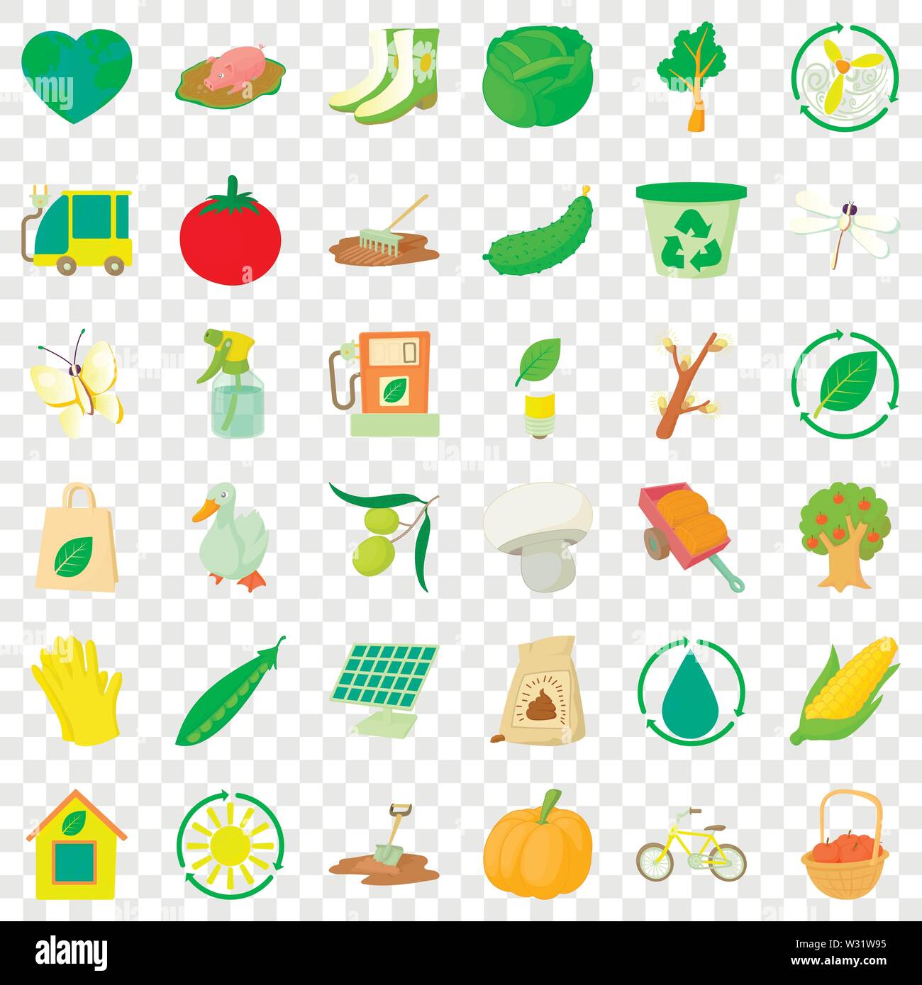 Barbecue icons set, cartoon style Stock Vector