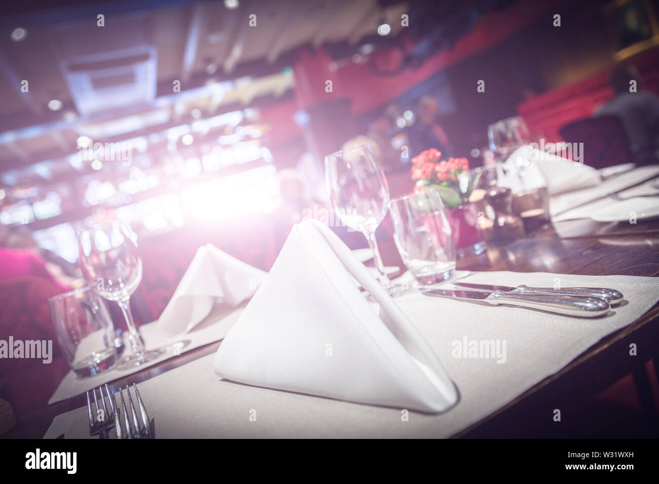 Fine table setting in a luxurious restaurant Stock Photo