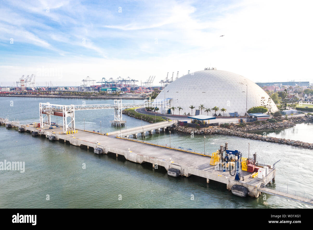 Long Beach, California, USA - May 30, 2015: Aerial view of cruise ship terminal dome Stock Photo