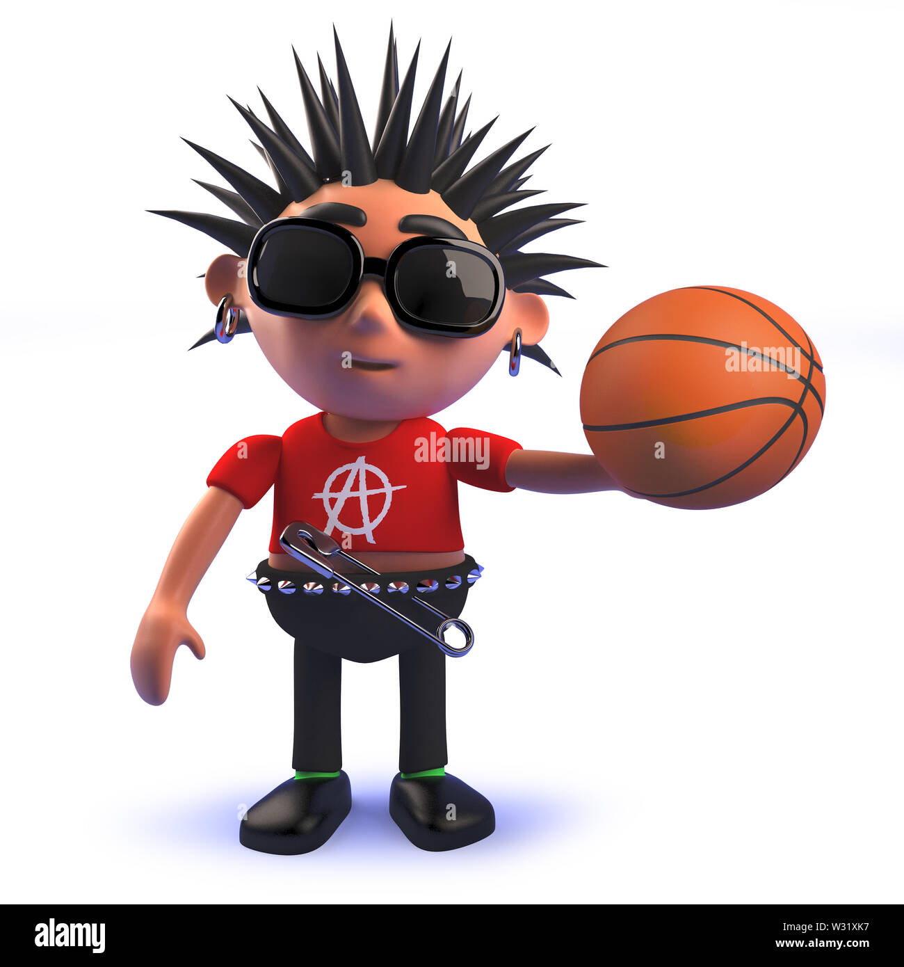 Punk Rocker 3d Kid Character Holding A Basketball By Steve Young