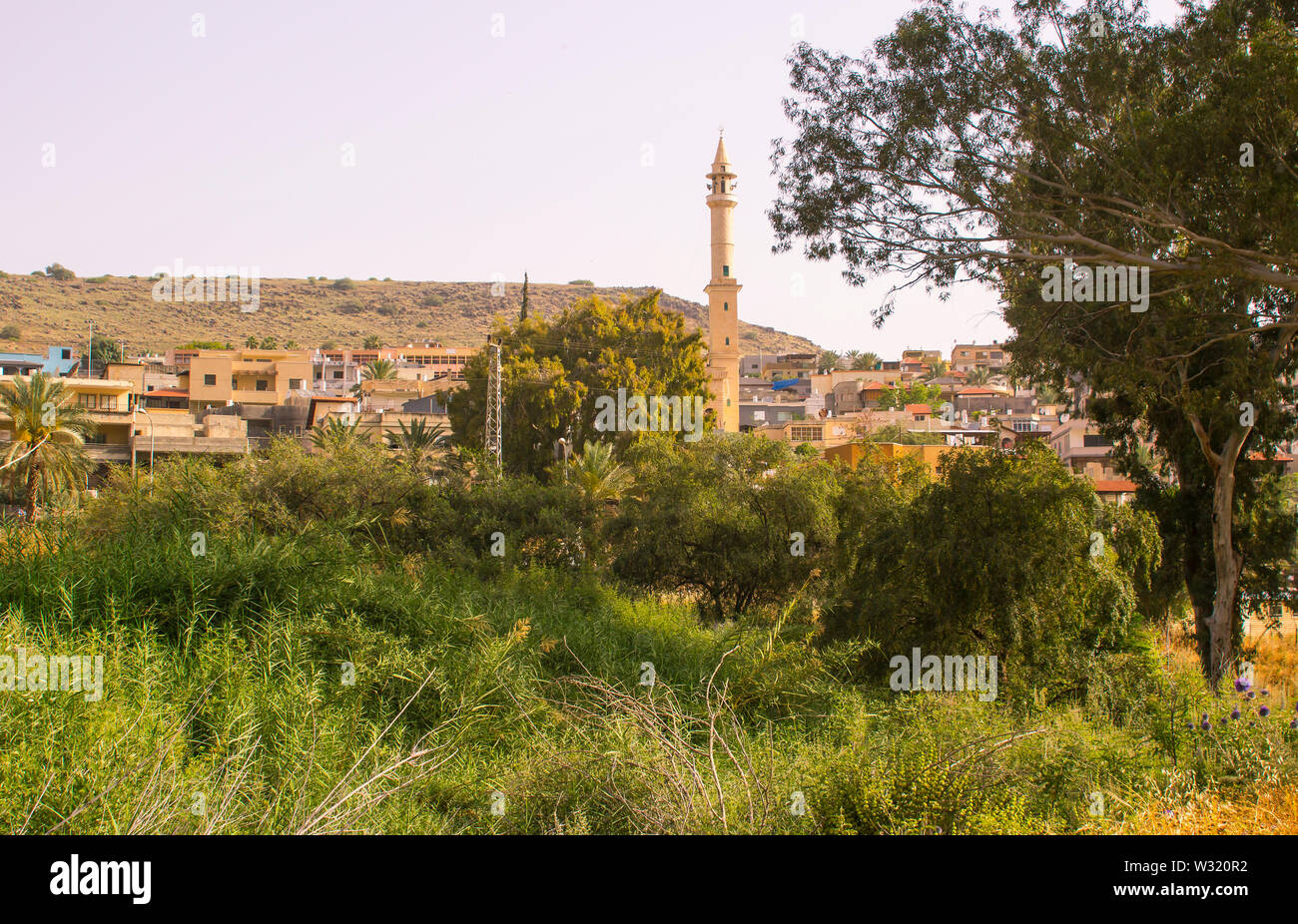 An Islamic mosque with it's towering minoret in the small village of Ginosar Israel Stock Photo