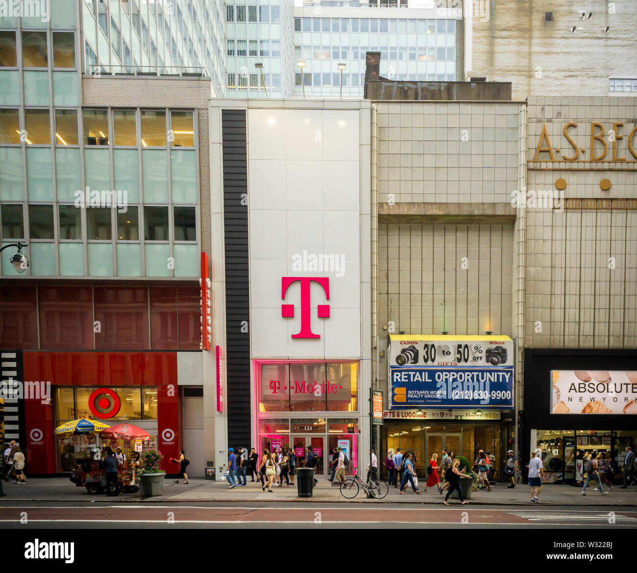 A T-Mobile USA store in the Herald Square neighborhood in New York on Tuesday, July 2, 2019. (© Richard B. Levine) Stock Photo