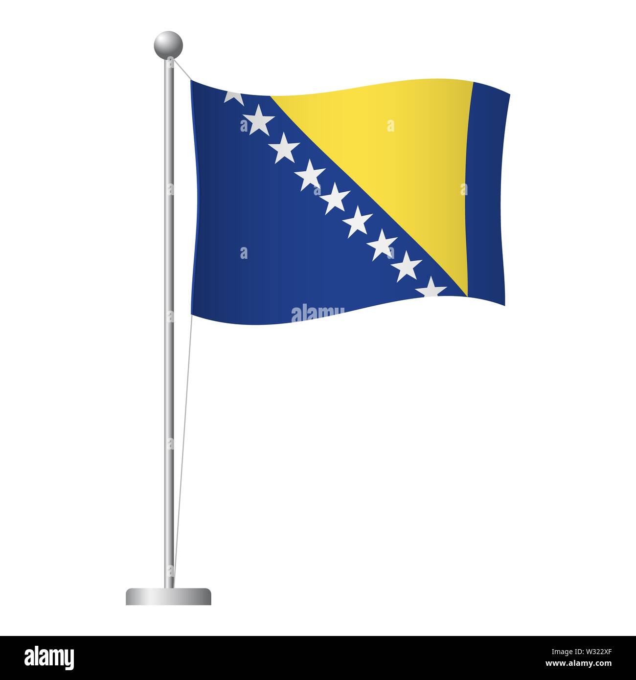 Bosnia and Herzegovina flag on pole. Metal flagpole. National flag of ...