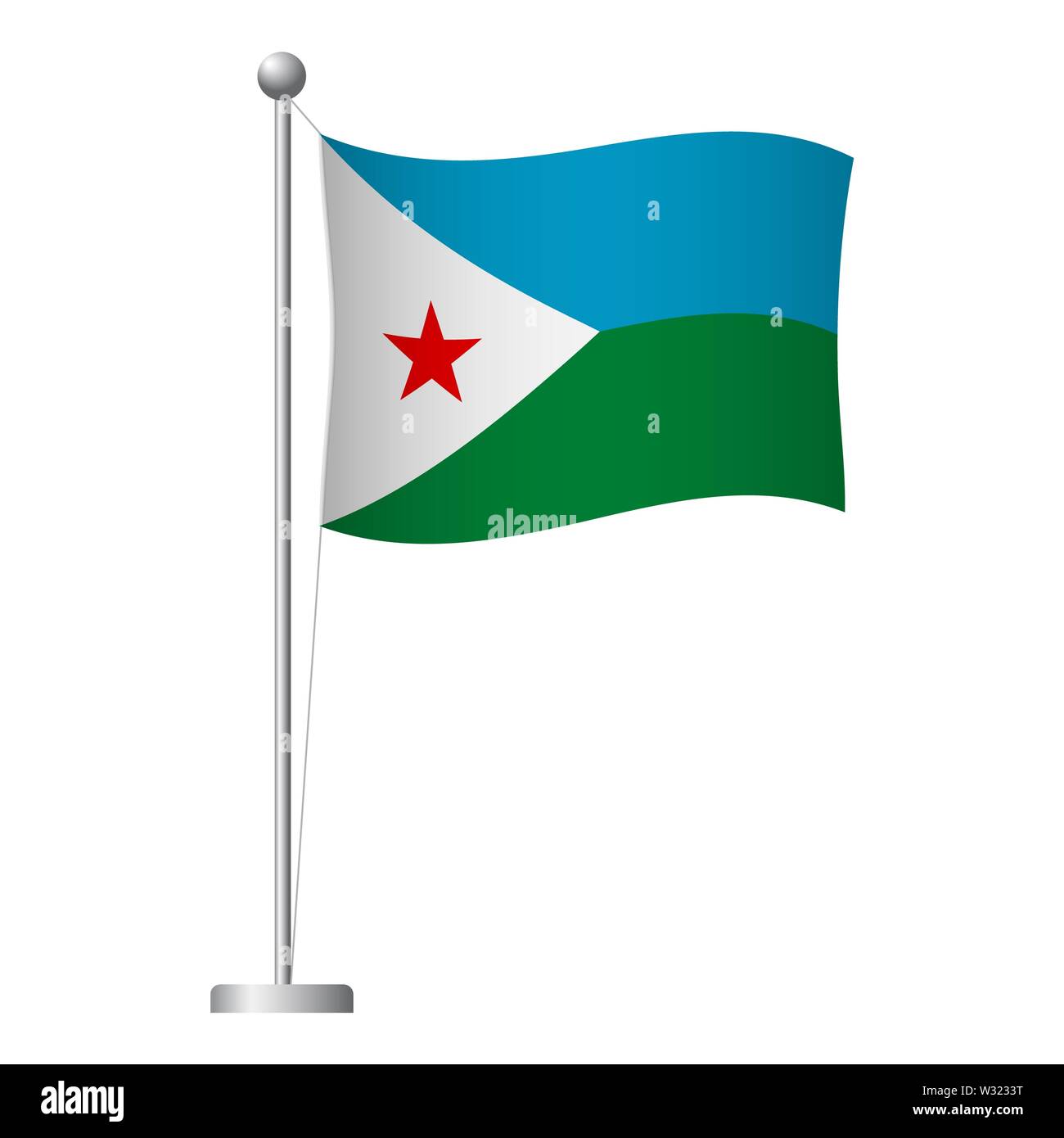 Djibouti flag on pole. Metal flagpole. National flag of Djibouti ...
