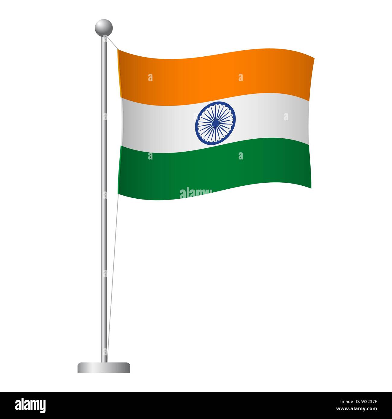 India flag on pole. Metal flagpole. National flag of India  illustration Stock Photo