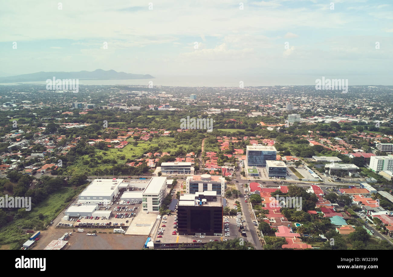 Scenery view on Managua city aerial above drone view Stock Photo