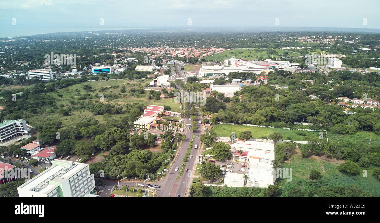 Road traffic in Nicaragua Managua on bright sunny day aerial view Stock Photo