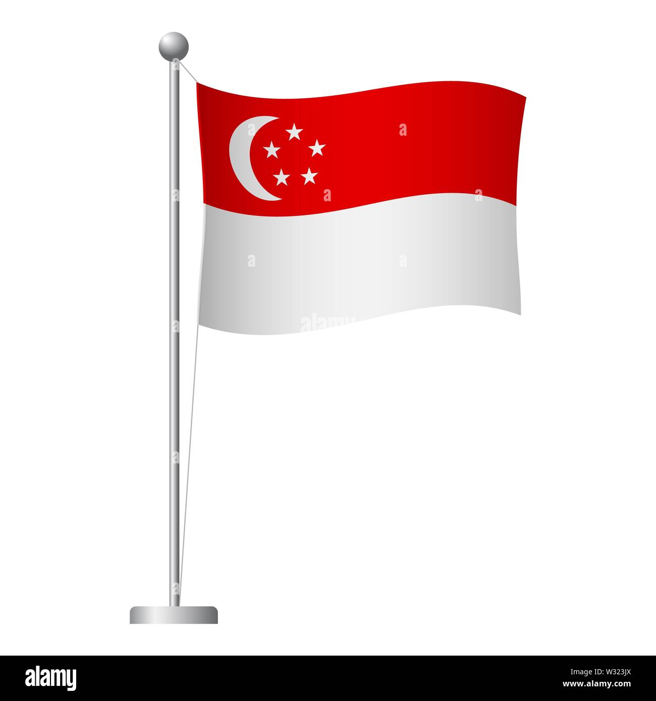Singapore flag on pole. Metal flagpole. National flag of Singapore