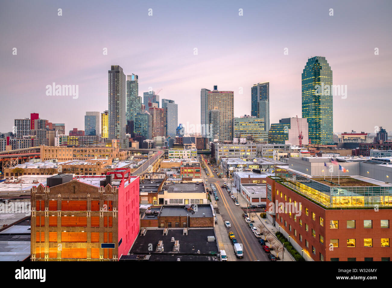 Long Island City, Queens, New York, USA downtown borough skyline at dusk. Stock Photo