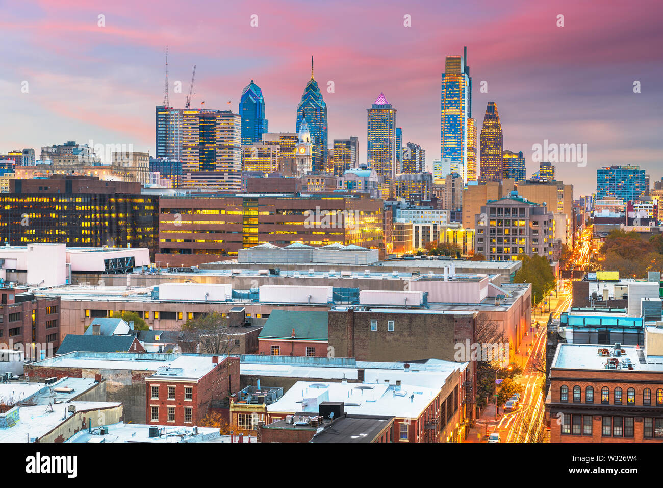 Philadelphia, Pennsylvania, USA skyline over Center City at dusk. Stock Photo