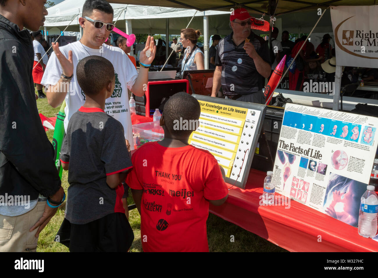 Detroit, Michigan - A 'Right-to-Life' booth at Metro Detroit Youth Day, an annual summer event for the city's school children. Children were encourage Stock Photo