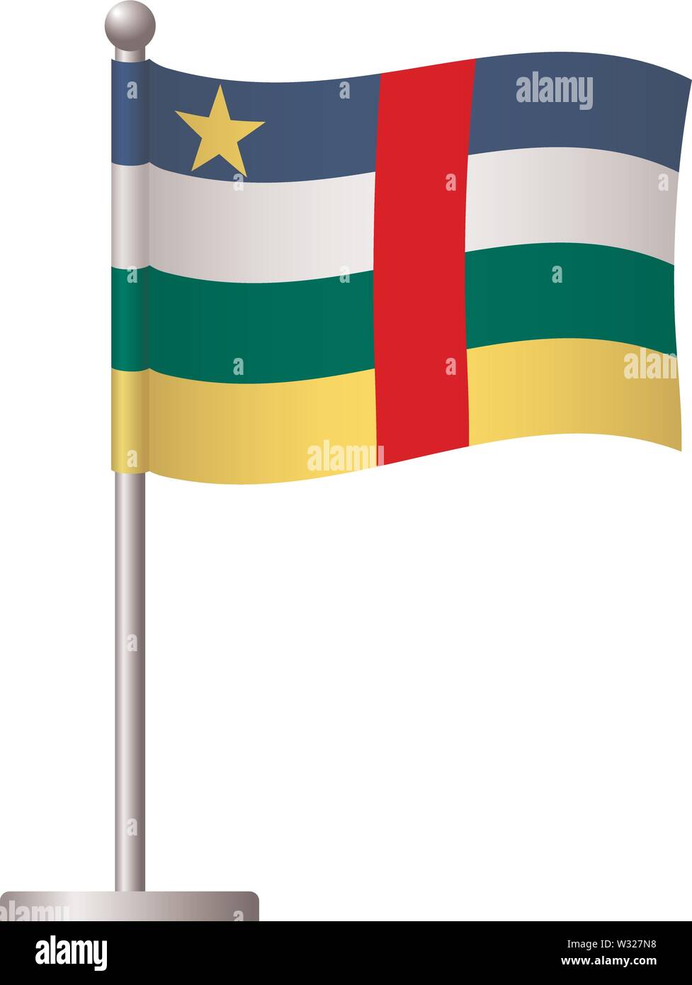 Central African Republic flag on pole. Metal flagpole. National flag of ...