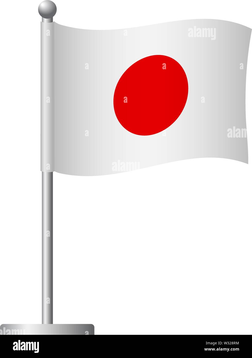 Japan flag on pole. Metal flagpole. National flag of Japan vector
