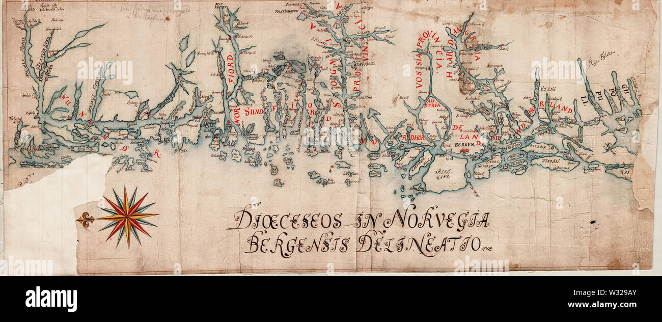 Sjøkart over kysten fra Karmøy til Geirangerfjorden fra 1610 Stock Photo