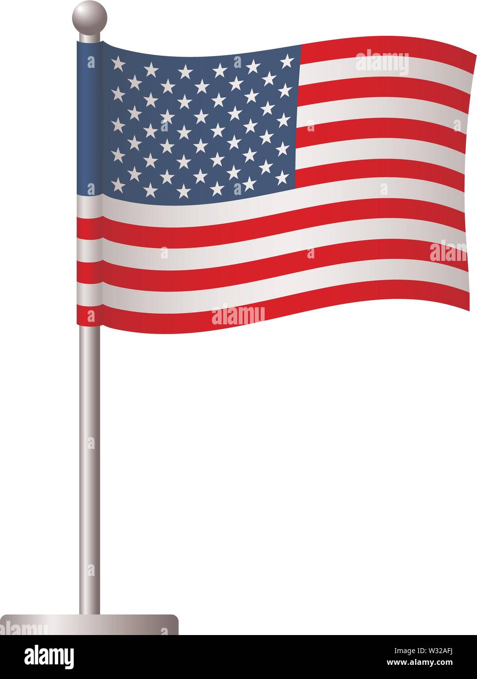 United States of America flag on pole. Metal flagpole. National flag of ...