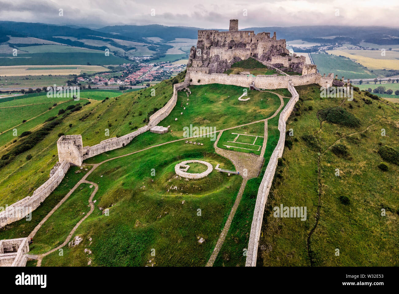 The Spis Castle - Spissky hrad National Cultural Monument (UNESCO) - Spis Castle - One of the largest castle in Central Europe (Slovakia). Stock Photo