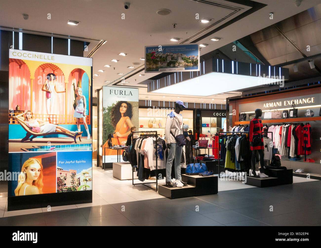 Luxury fashion shop selling clothes and accessories by Furla, Armani  Exchange and Coccinelle in Bucharest Airport, Romania Stock Photo - Alamy