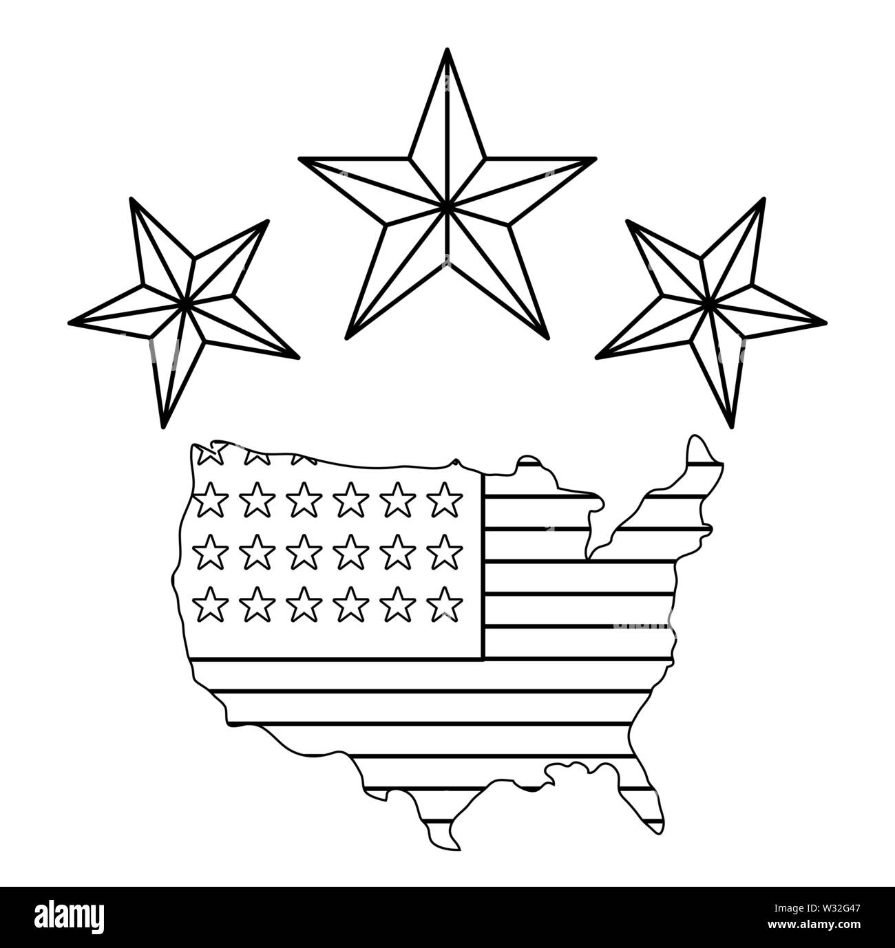 map with united state of american flag and stars decoration vector ...