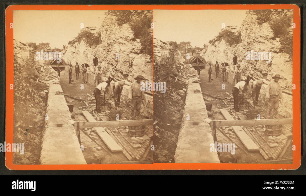 Sudbury River Conduit, BWW div 4, sec 15, Aug 17 1876, ledge cut, from Robert N Dennis collection of stereoscopic views Stock Photo