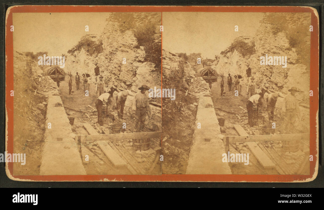Sudbury River Conduit, BWW div 4, sec 15, ledge of cut, Aug 17 1876, from Robert N Dennis collection of stereoscopic views Stock Photo