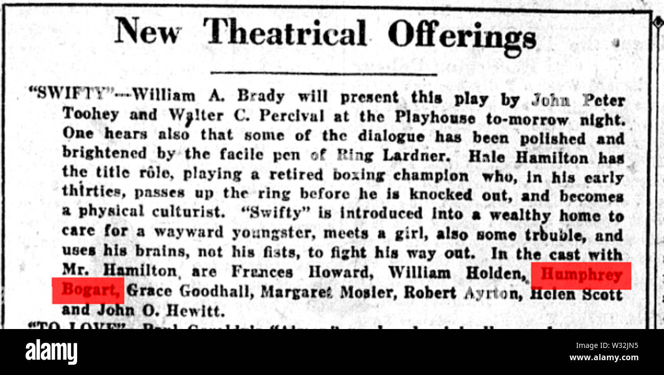 Swifty Humphrey Bogart 1922 newspaper Stock Photo Alamy