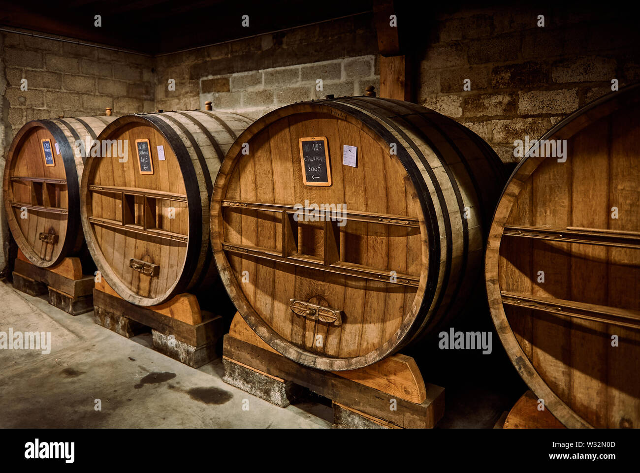 Old oak casks in a cellar in Calvados Stock Photo Alamy