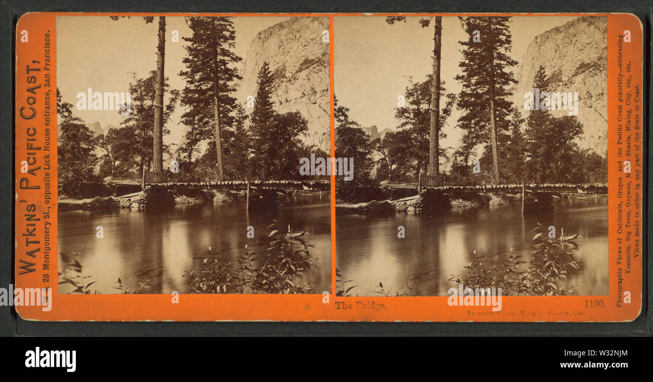 The Bridge, Yosemite Valley, Mariposa County, Cal, by Watkins, Carleton E, 1829-1916 Stock Photo