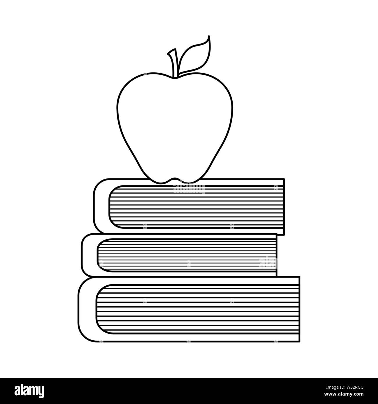 pile of library books with apple fruit vector illustration design Stock