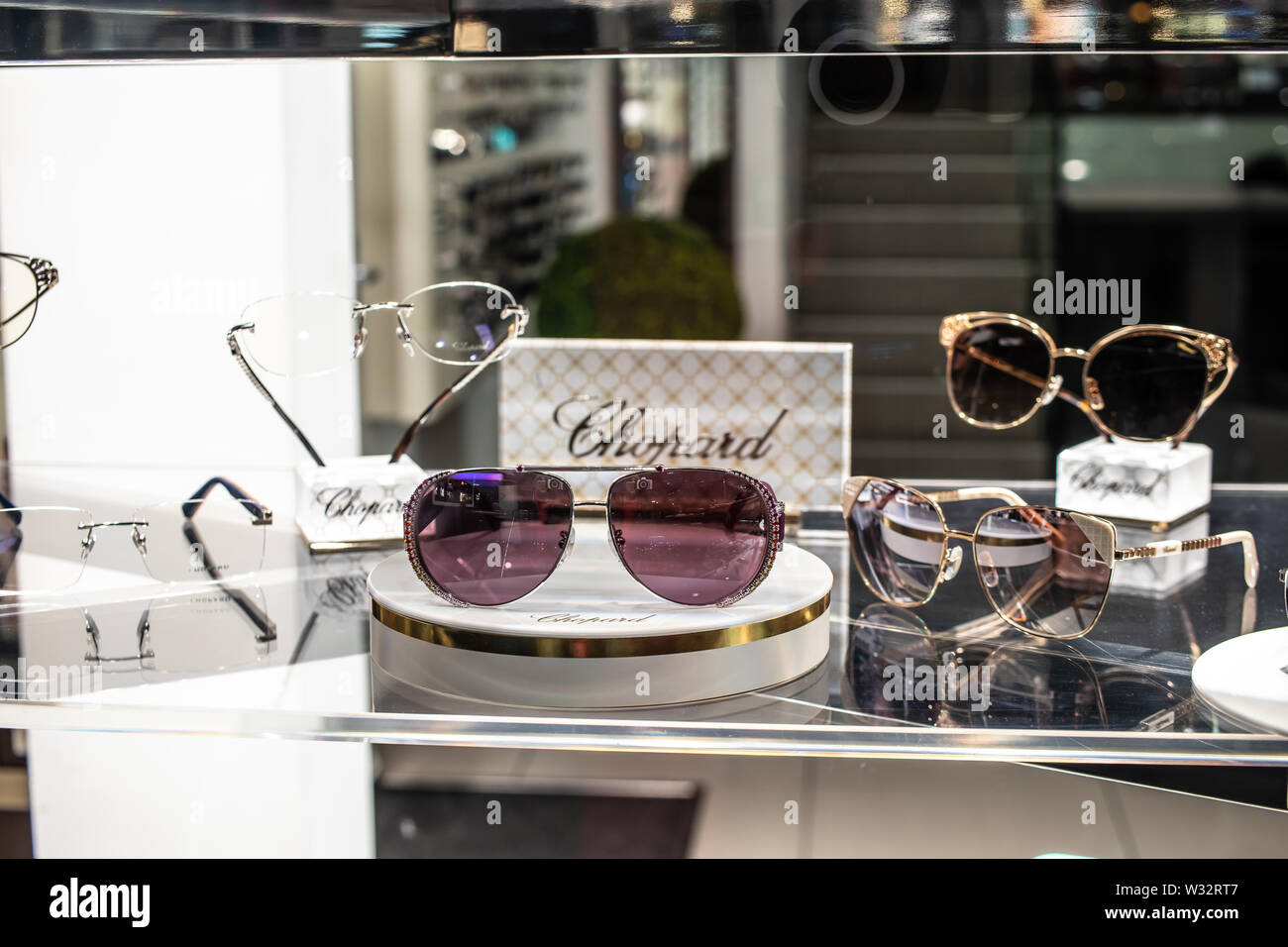 Geneva Switzerland March 2019 Chopard sunglasses on display for sale Eyewear Collections Elegant timeless original Chopard glasses Stock Photo Alamy