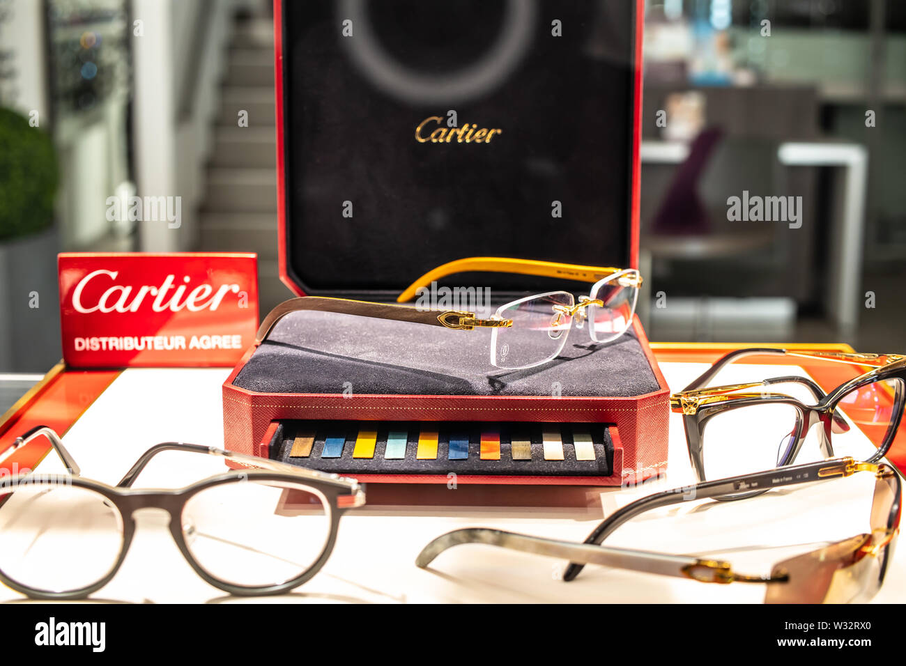 Geneva, Switzerland, March 2019, Cartier sunglasses on display for sale,  Eyewear Collections, Elegant, timeless and original, Cartier glasses Stock  Photo - Alamy