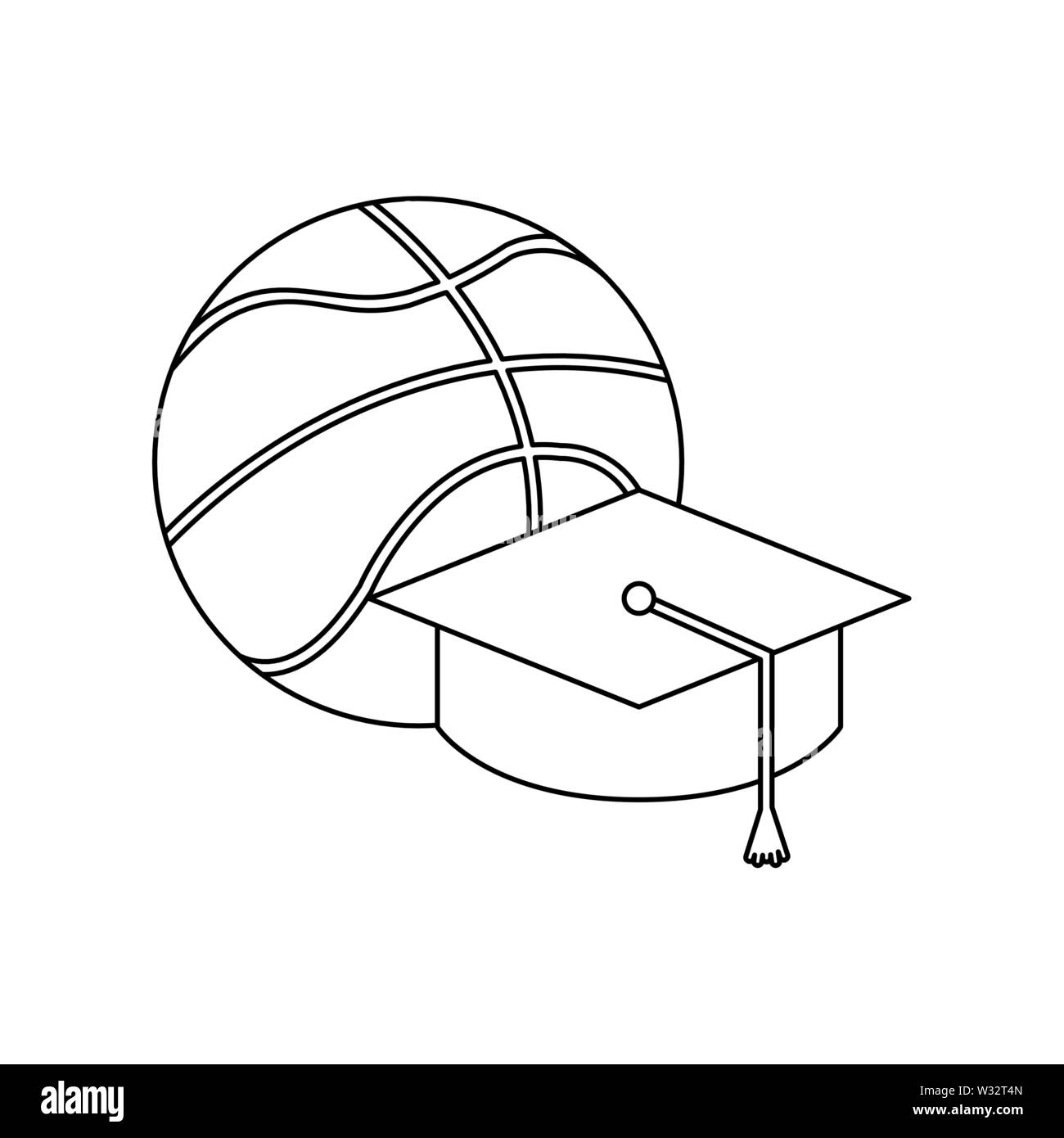 hat graduation with basketball balloon vector illustration design Stock Vector