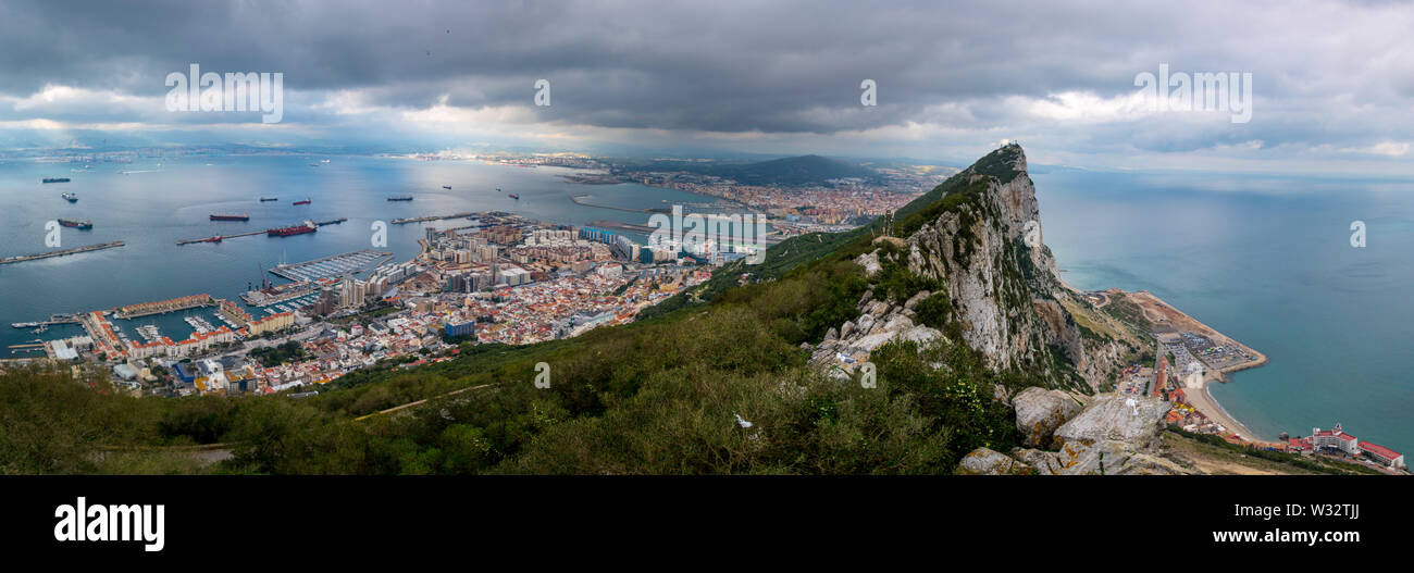 A panoramic view of the Rock of Gibraltar Stock Photo