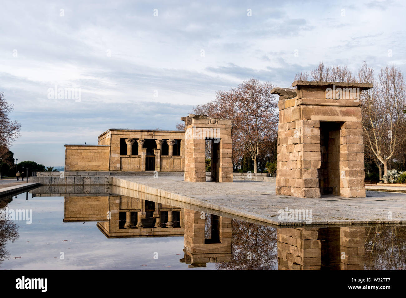 The Temple of Debod is an ancient Egyptian temple that was dismantled and rebuilt in Madrid, Spain. Stock Photo