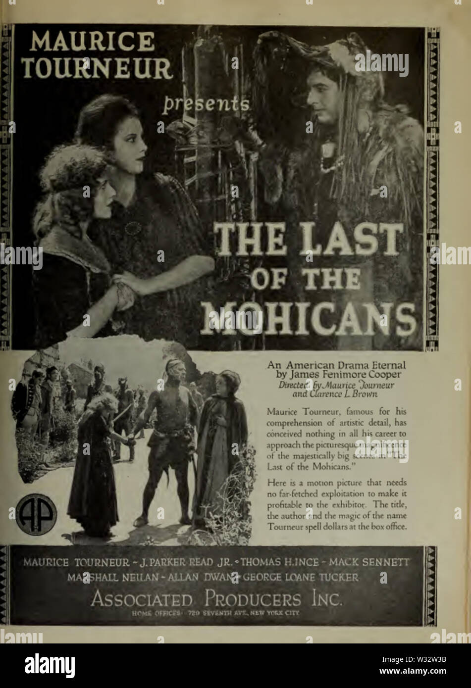 The Last of the Mohicans by Maurice Tourneur Film Daily 1920 Stock