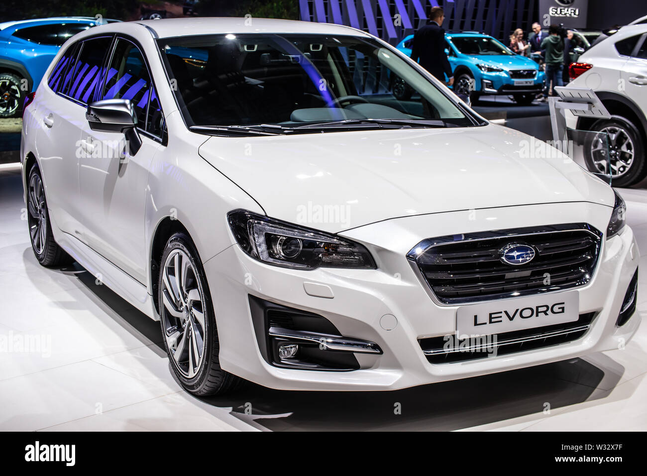 Geneva, Switzerland, March 2019 Subaru LEVORG at Geneva International Motor Show, LEgacy, reVOlution, touRinG, mid-size car manufactured by Subaru Stock Photo