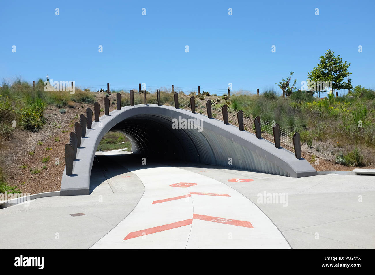 IRIVNE, CALIFORNIA - JULY 11, 2019: Benchmark Underpass in the Bosque Area of the Great Park open space trail system. Stock Photo