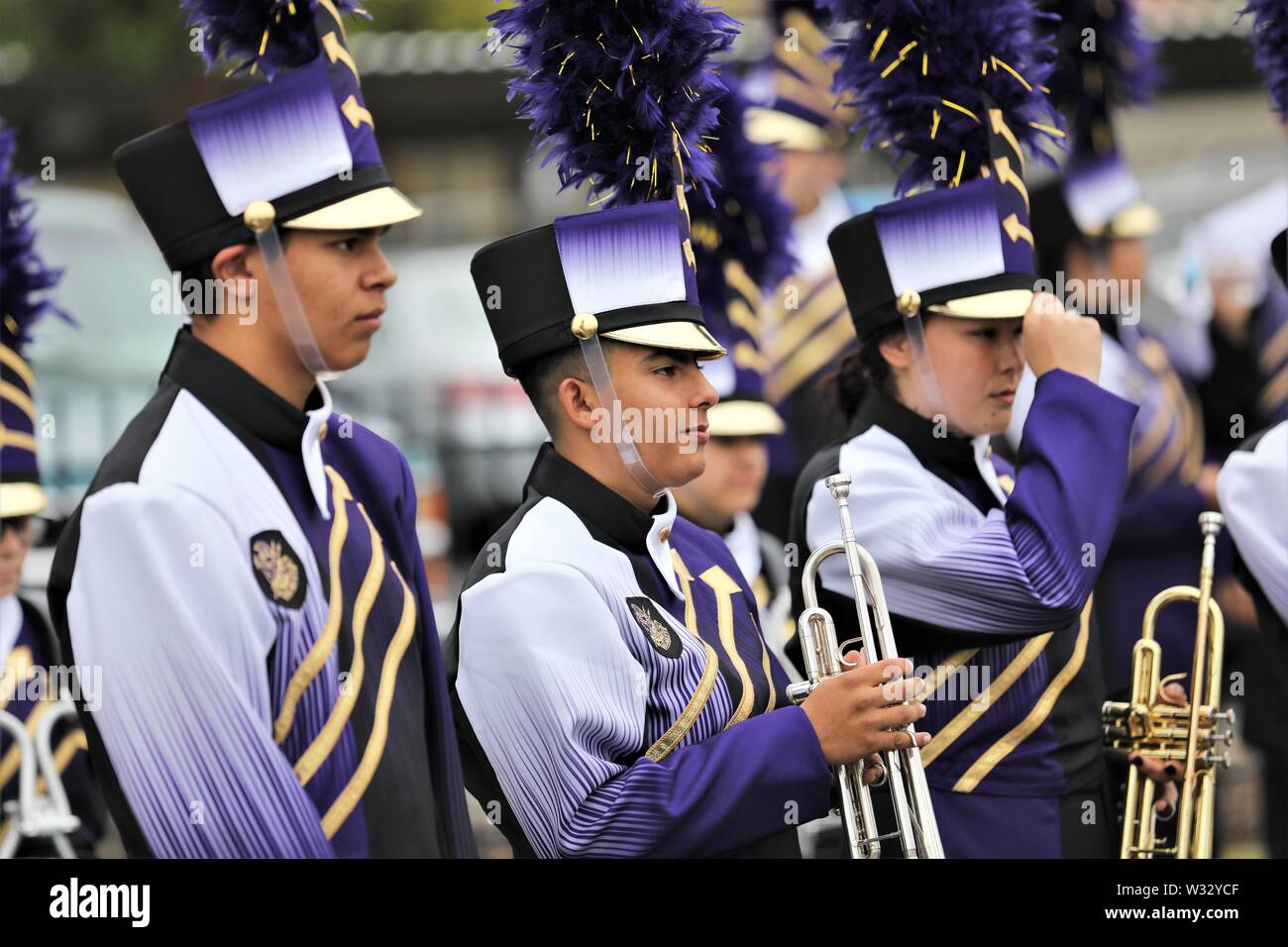 Kids in real marching bands in California USA some Latinxs, Mexican