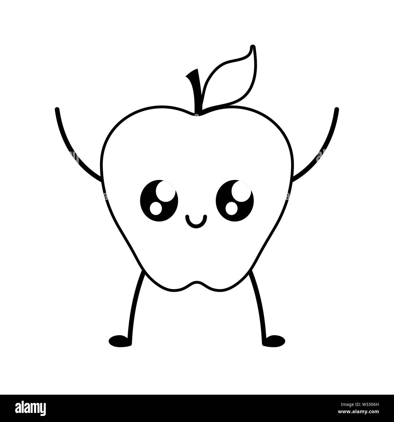 fresh apple fruit kawaii style vector illustration design Stock Vector