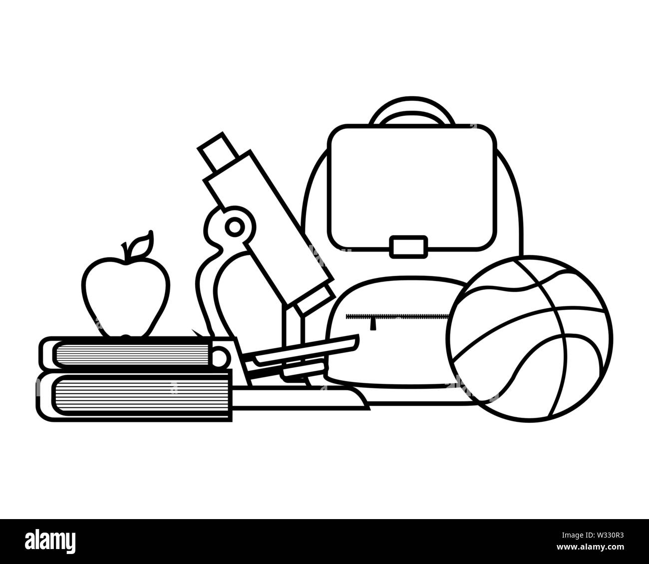 school bag with microscope and set supplies vector illustration design ...